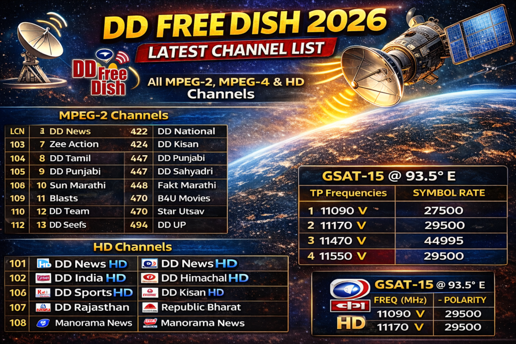 DD FREE DISH CHANNEL LIST AS of 01-03-2026