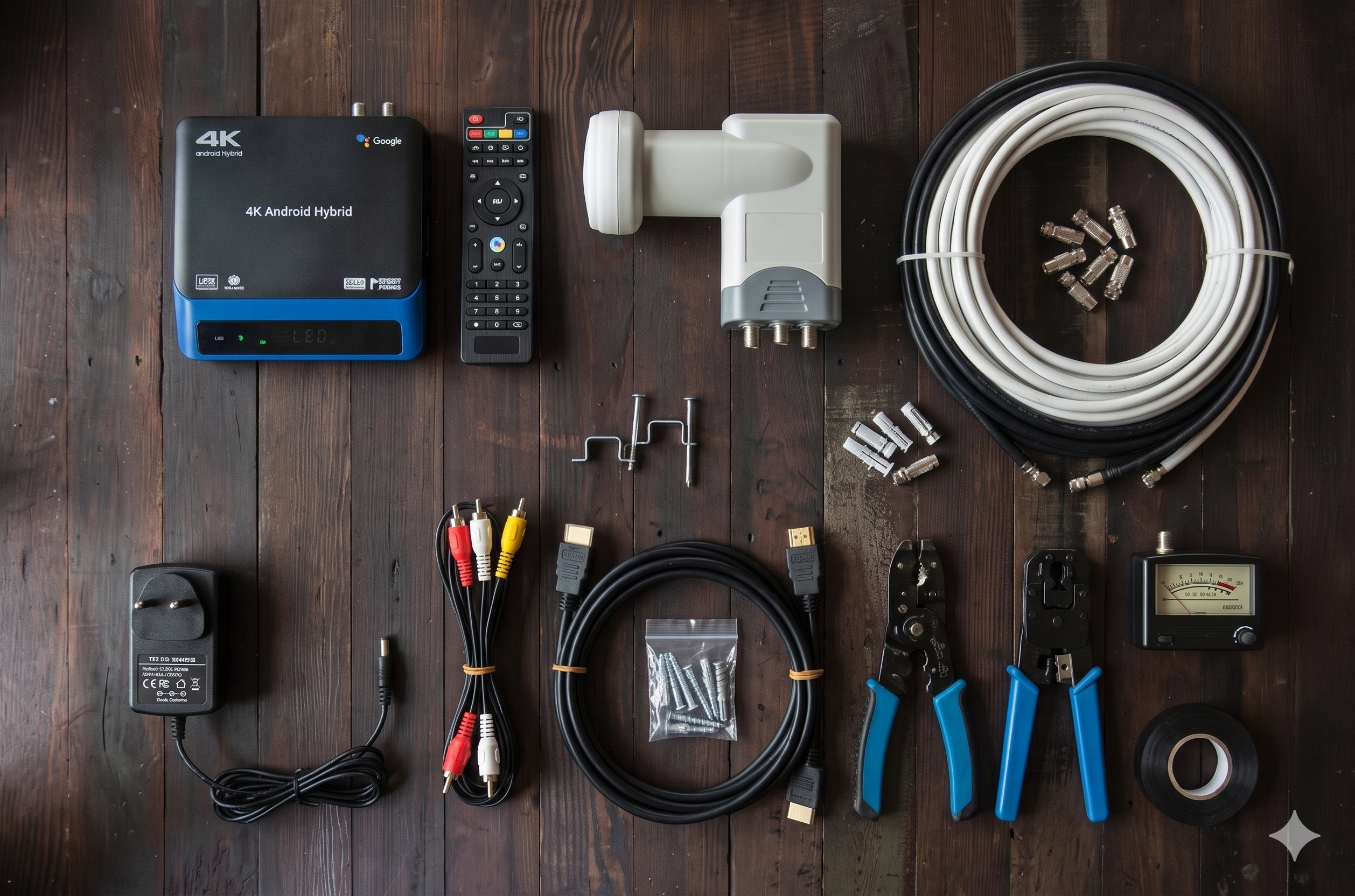 dth ke related products hone chahiye like lnb, f-type connector, stb, rg-6 wire, hdmi cable, etc